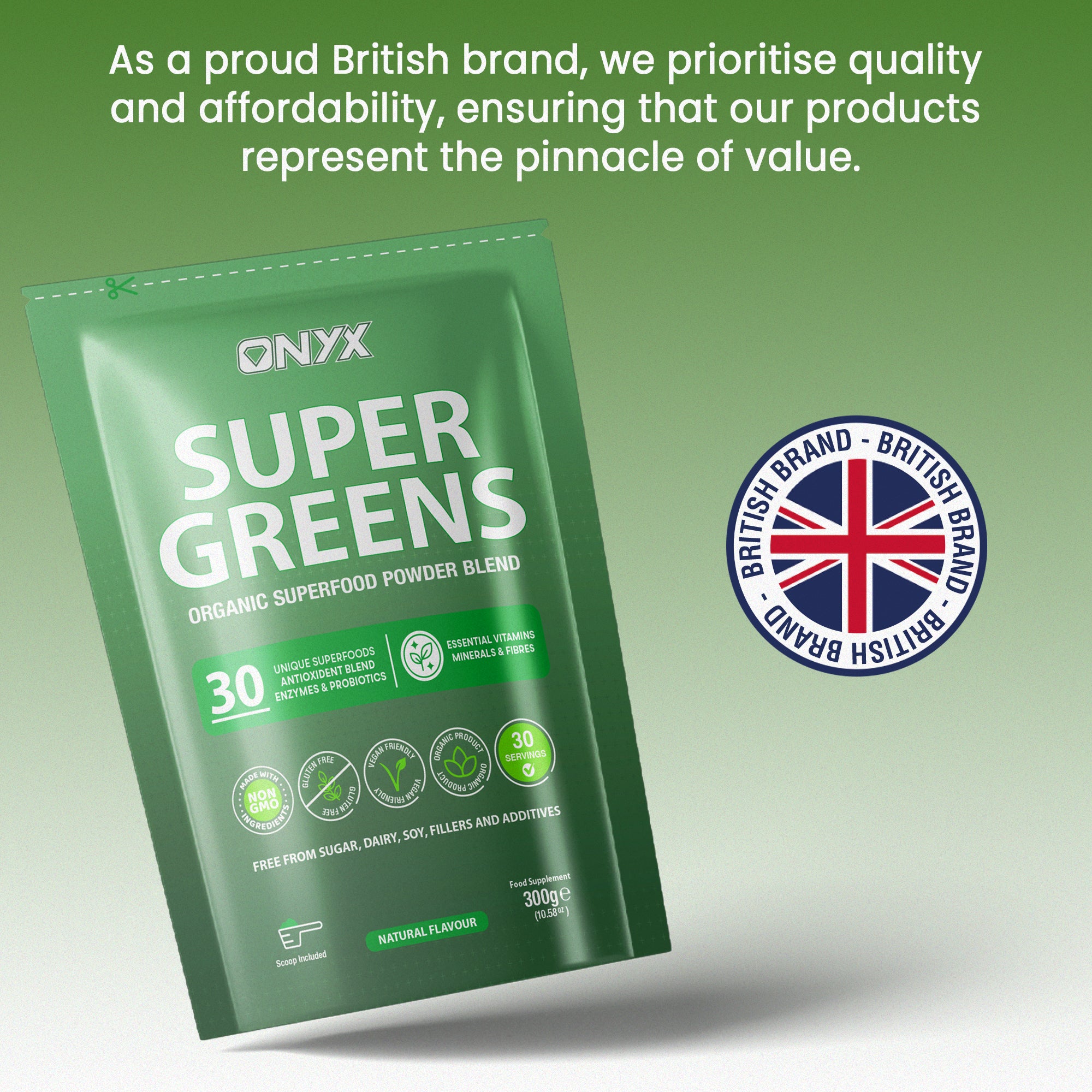 Mélange de poudre biologique Super Greens avec antioxydants, enzymes, probiotiques, vitamines, minéraux et fibres