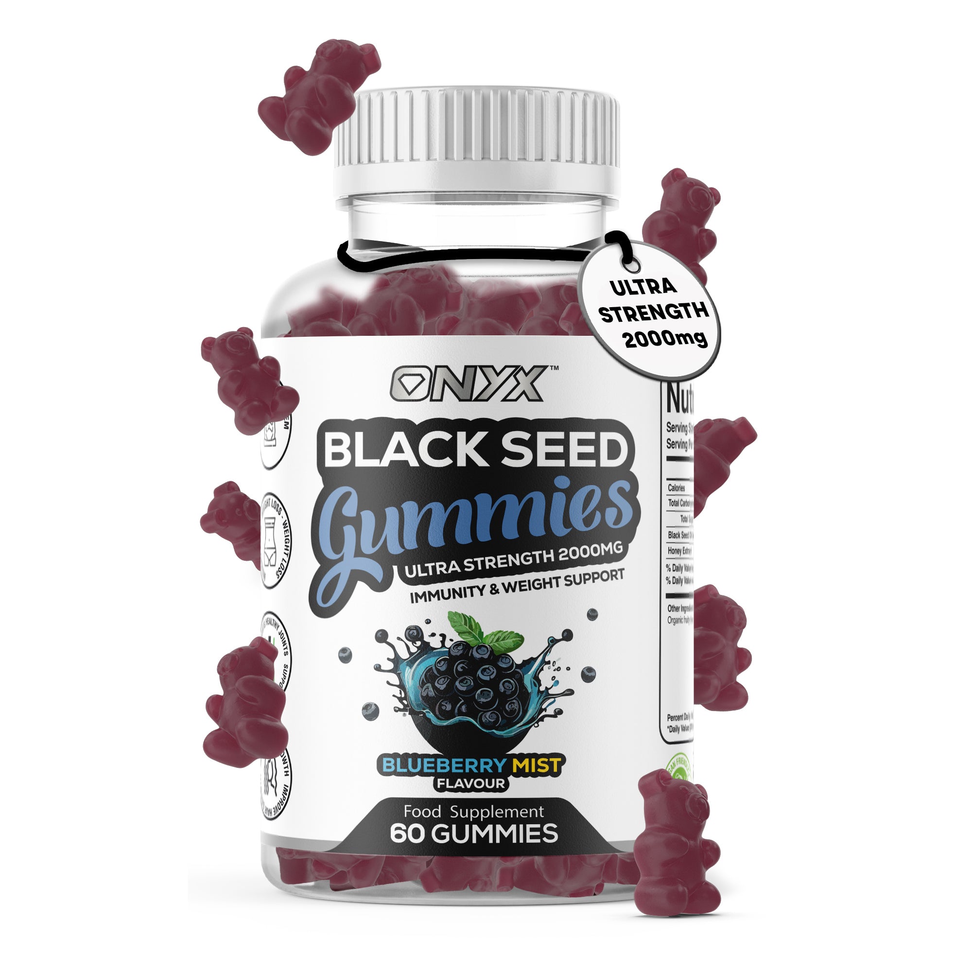 Gummies aux graines noires - Ultra fort 2000 mg - Immunité et maintien du poids 