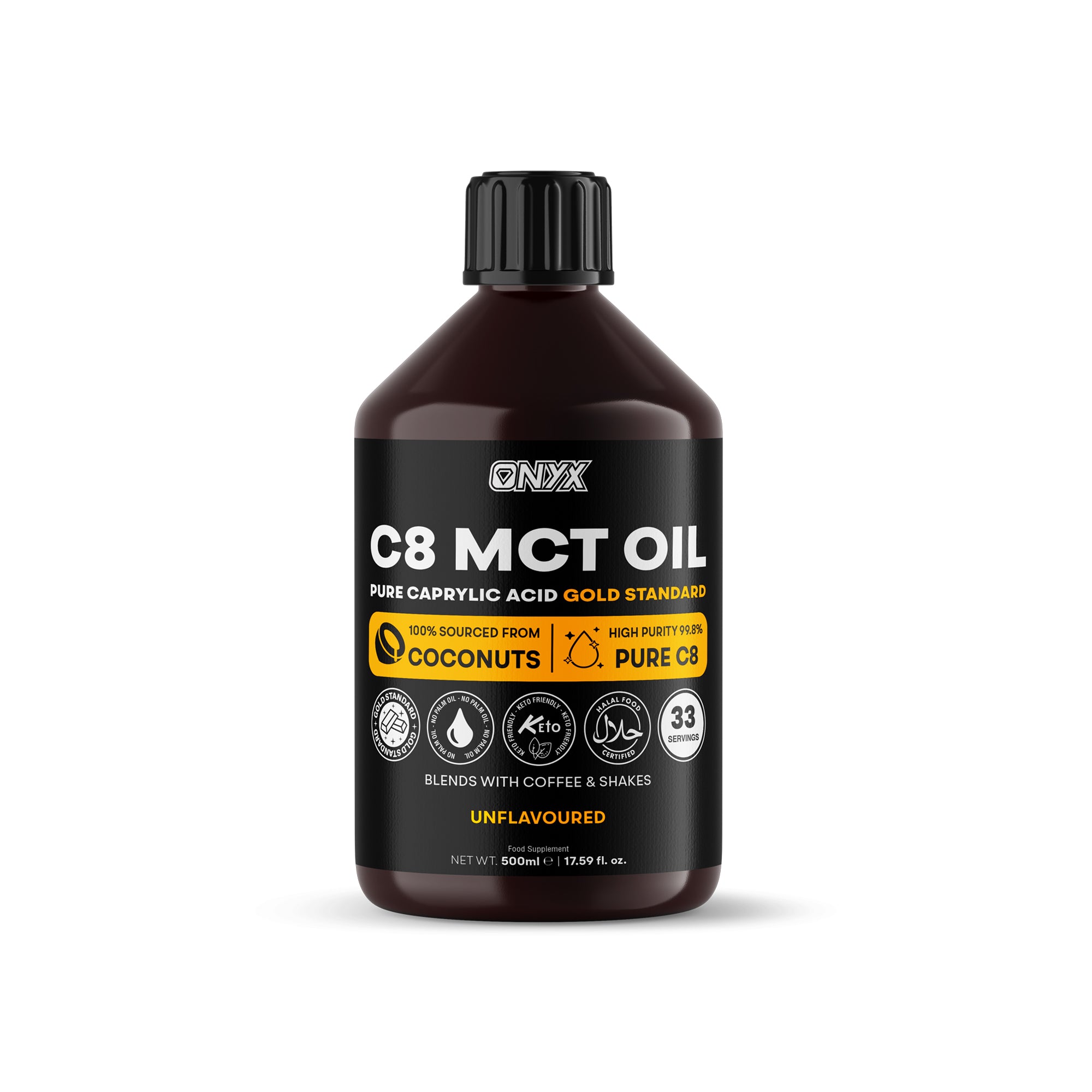 Huile C8 MCT, acide caprylique pur à haute puissance, triglycérides à chaîne moyenne, huile de noix de coco de qualité supérieure