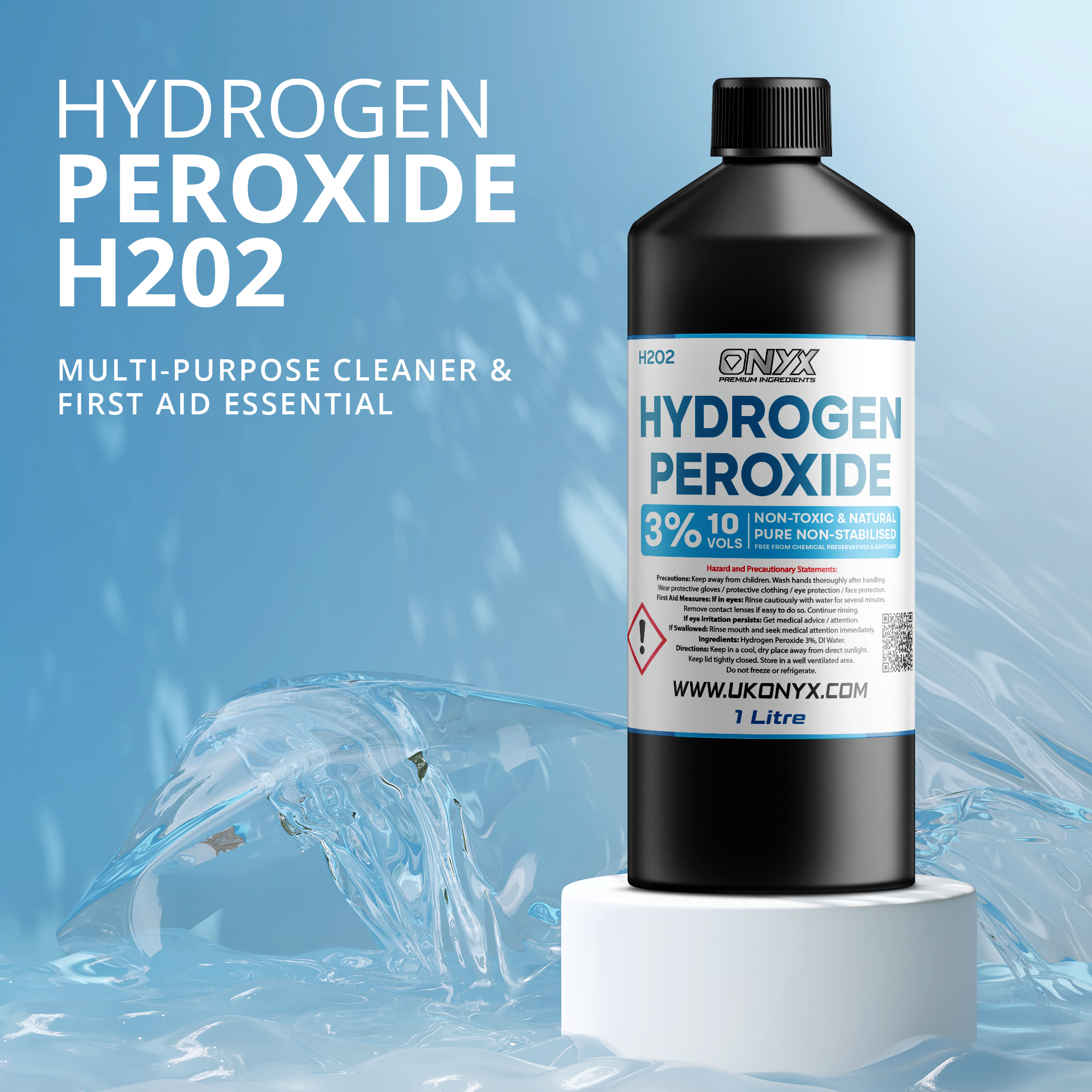 Hydrogen Peroxide Pure Food Grade 3%, 10 Vols. Non-Toxic Natural Disinfectant Cleaner