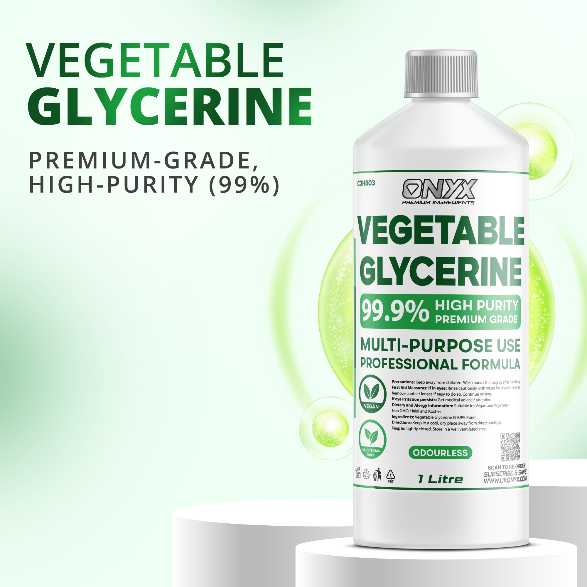 Vegetable Glycerine - PURE VG EP/USP Food/Cosmetic Grade Halal & Kosher, Colourless & Odourless
