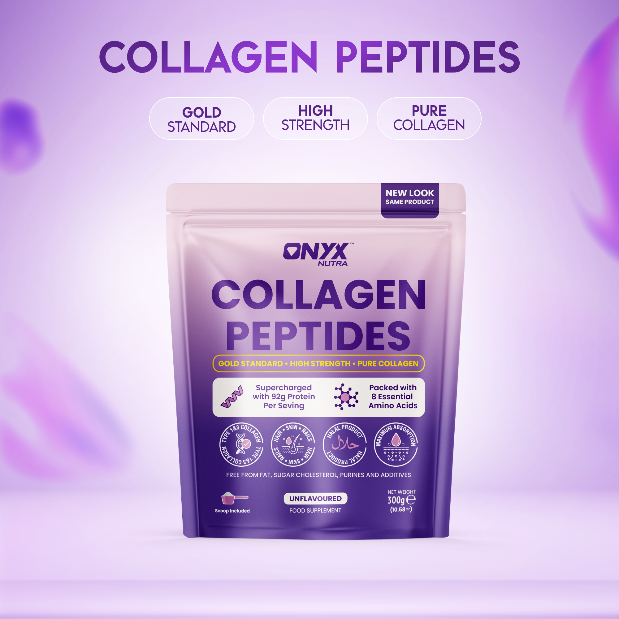 Premium Collagen Powder 300g - Hydrolysed peptides & Grass Fed - Halal - Collagen Supplement For Women & Men