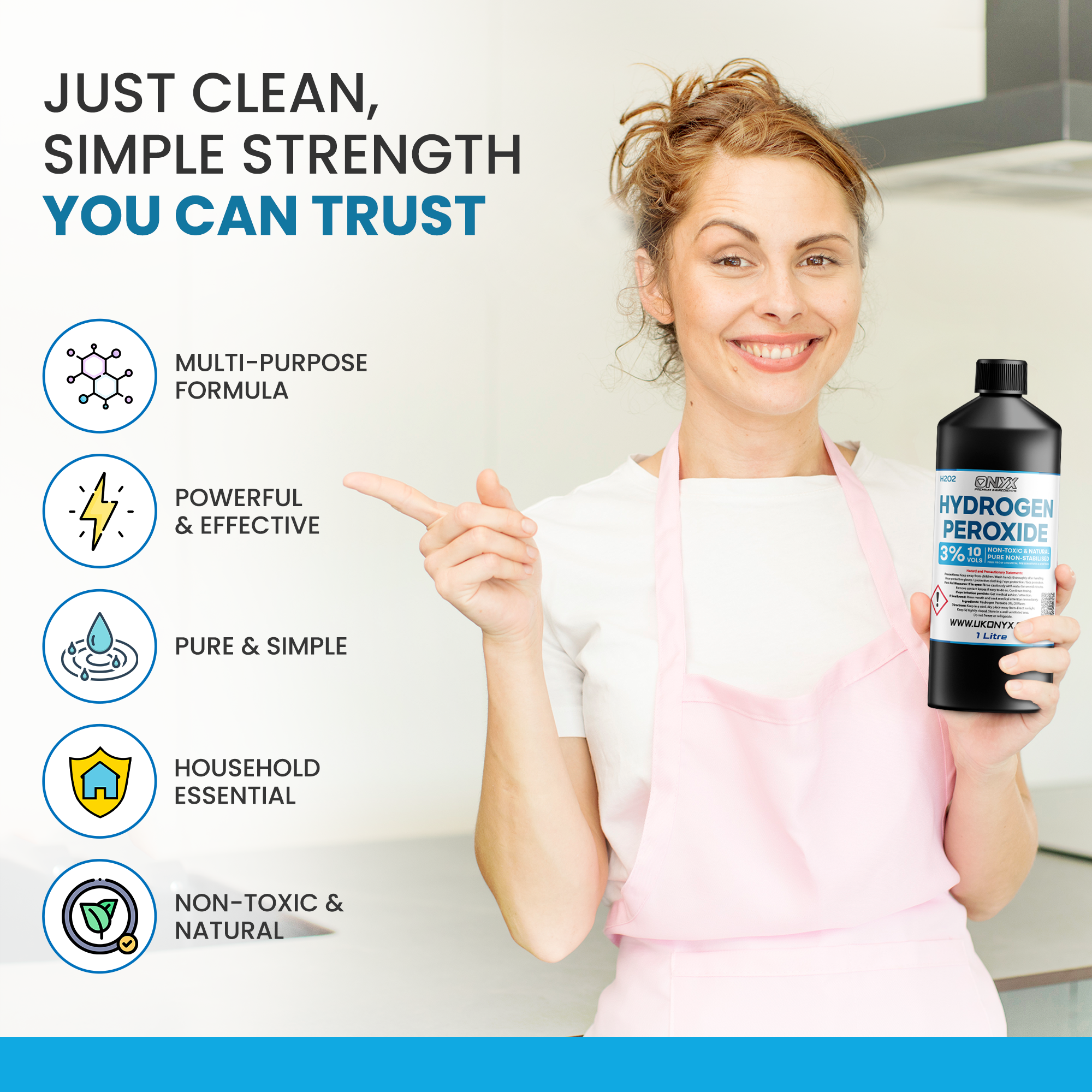 Hydrogen Peroxide Pure Food Grade 3%, 10 Vols. Non-Toxic Natural Disinfectant Cleaner