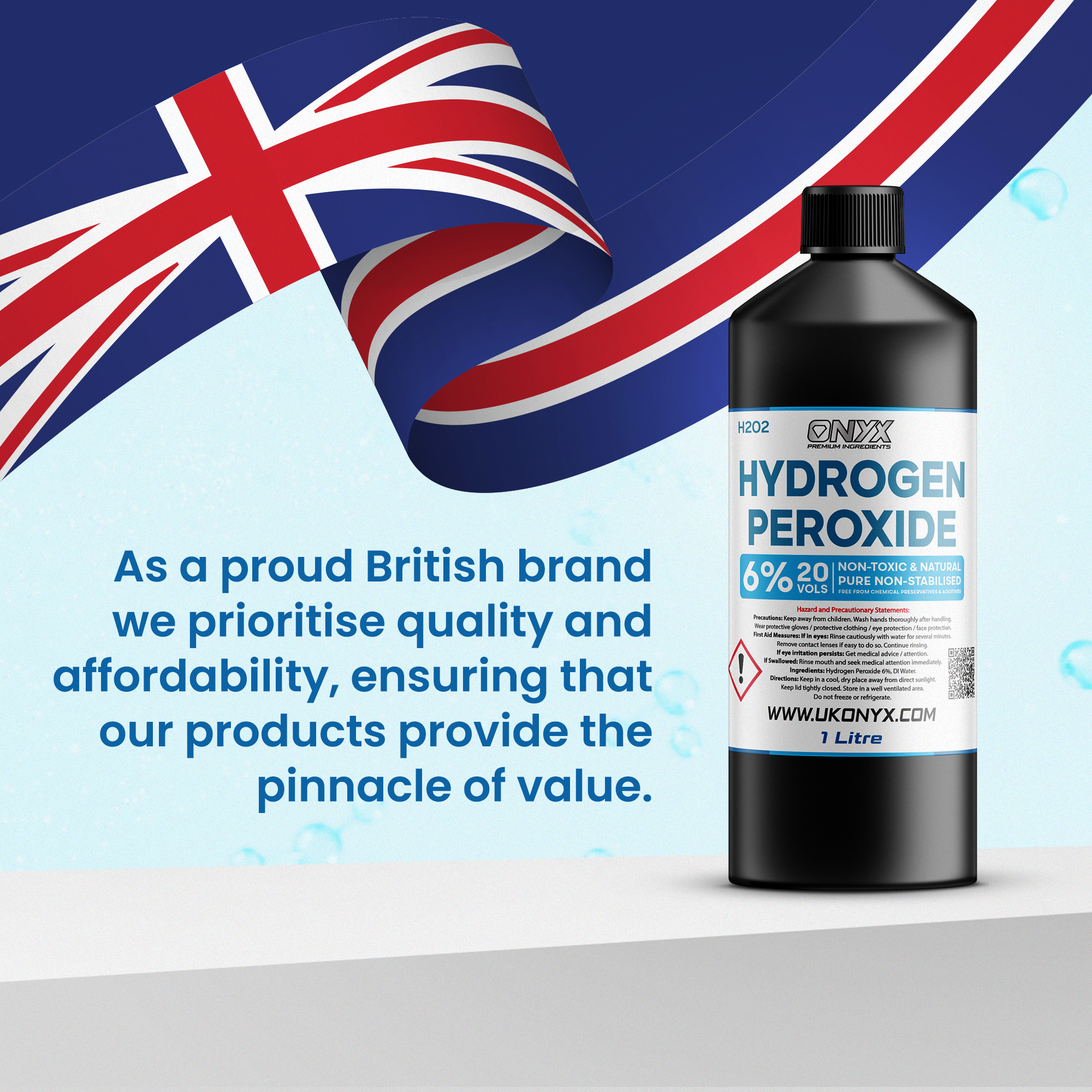 Peroxyde d'hydrogène pur de qualité alimentaire 6 %, 20 vol. Désinfectant naturel non toxique