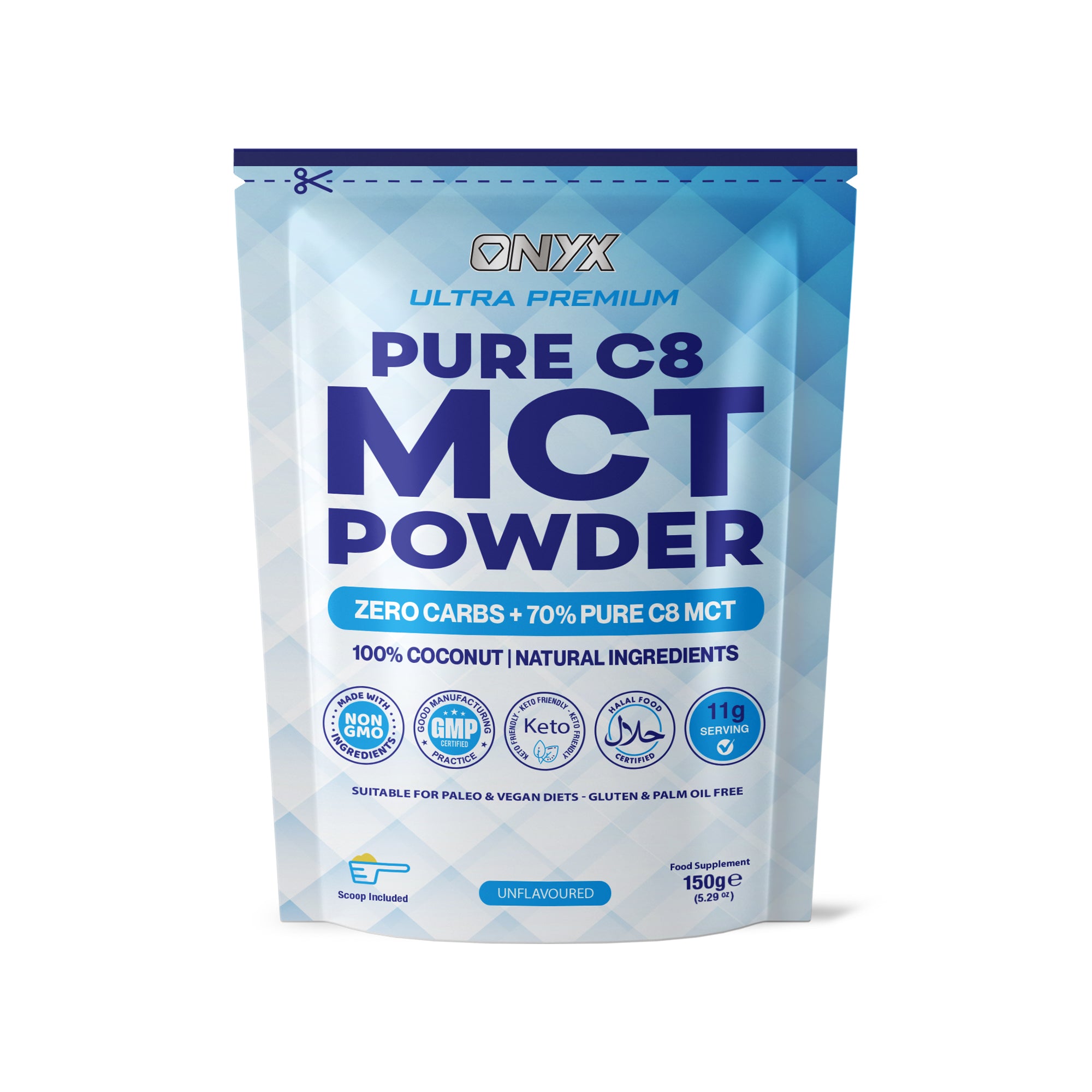 MCT Powder Pure C8 150g - ZERO CARBS + 70% PURE C8 MCT 100% Coconut
