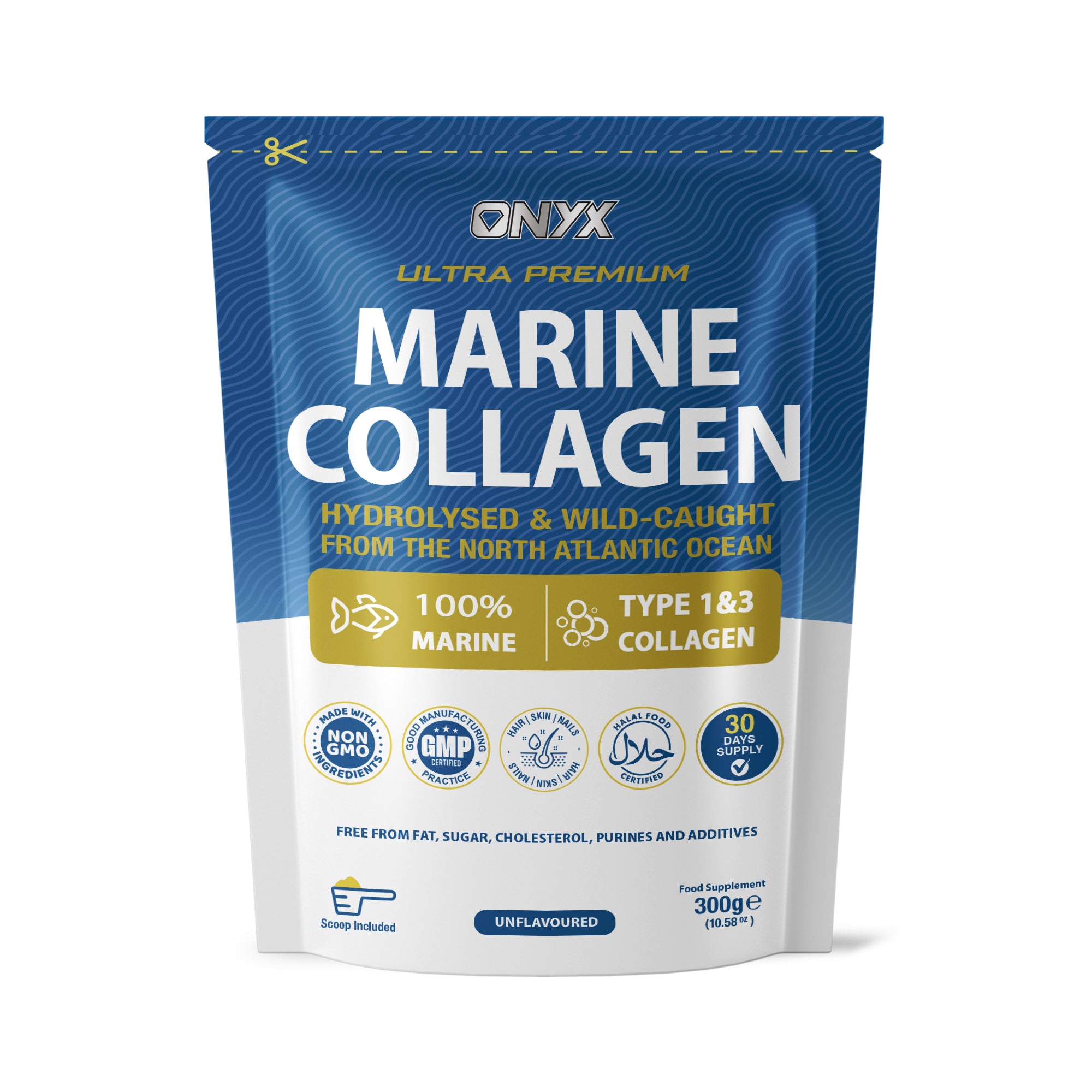 Poudre de collagène marin de qualité supérieure 10 000 mg – Hydrolysée et capturée à l'état sauvage – Suppléments de collagène pour femmes et hommes