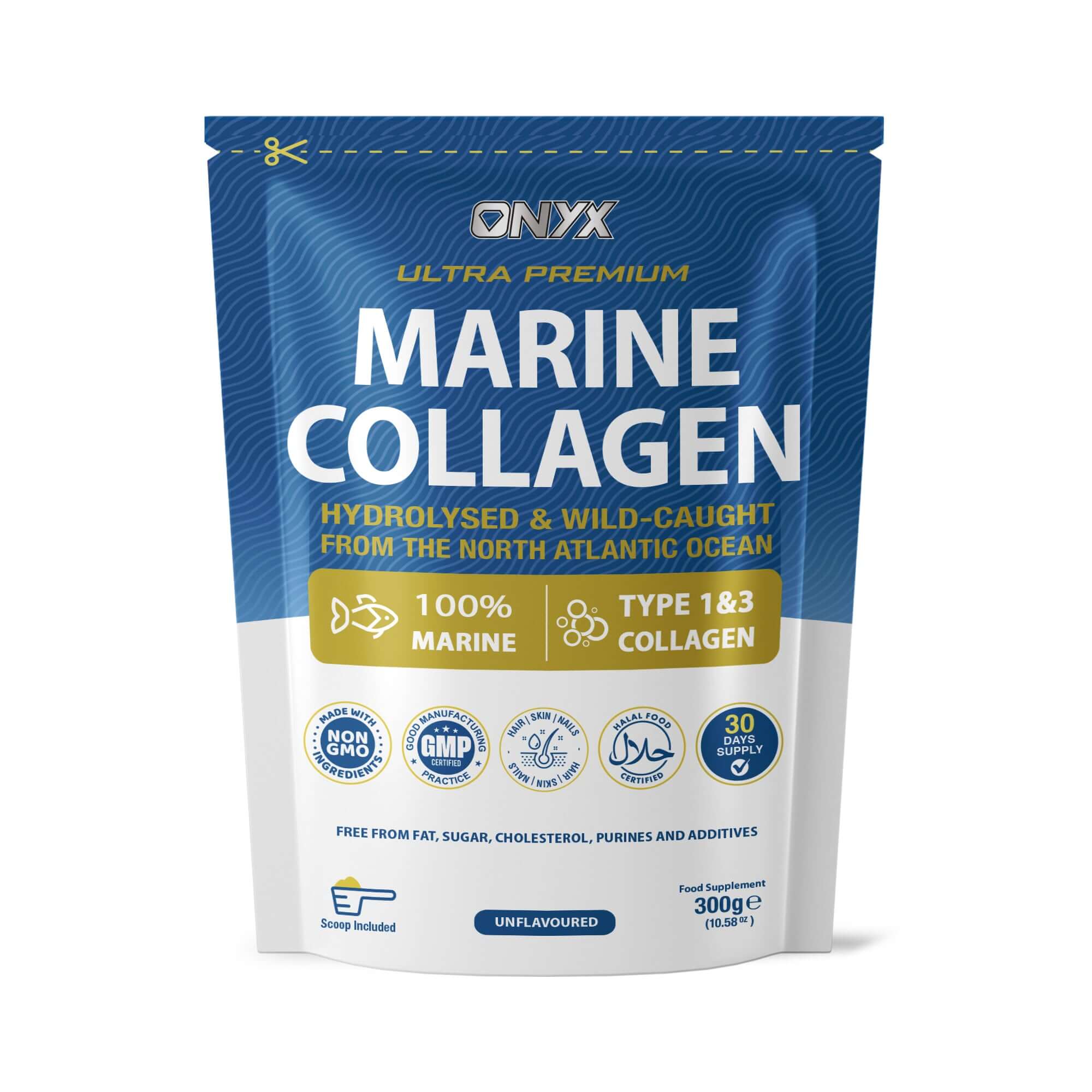 Onyx Marine Collagen Powder 300g - Hydrolysed, Wild-Caught, Type 1 & 3 for Skin and Joint Health