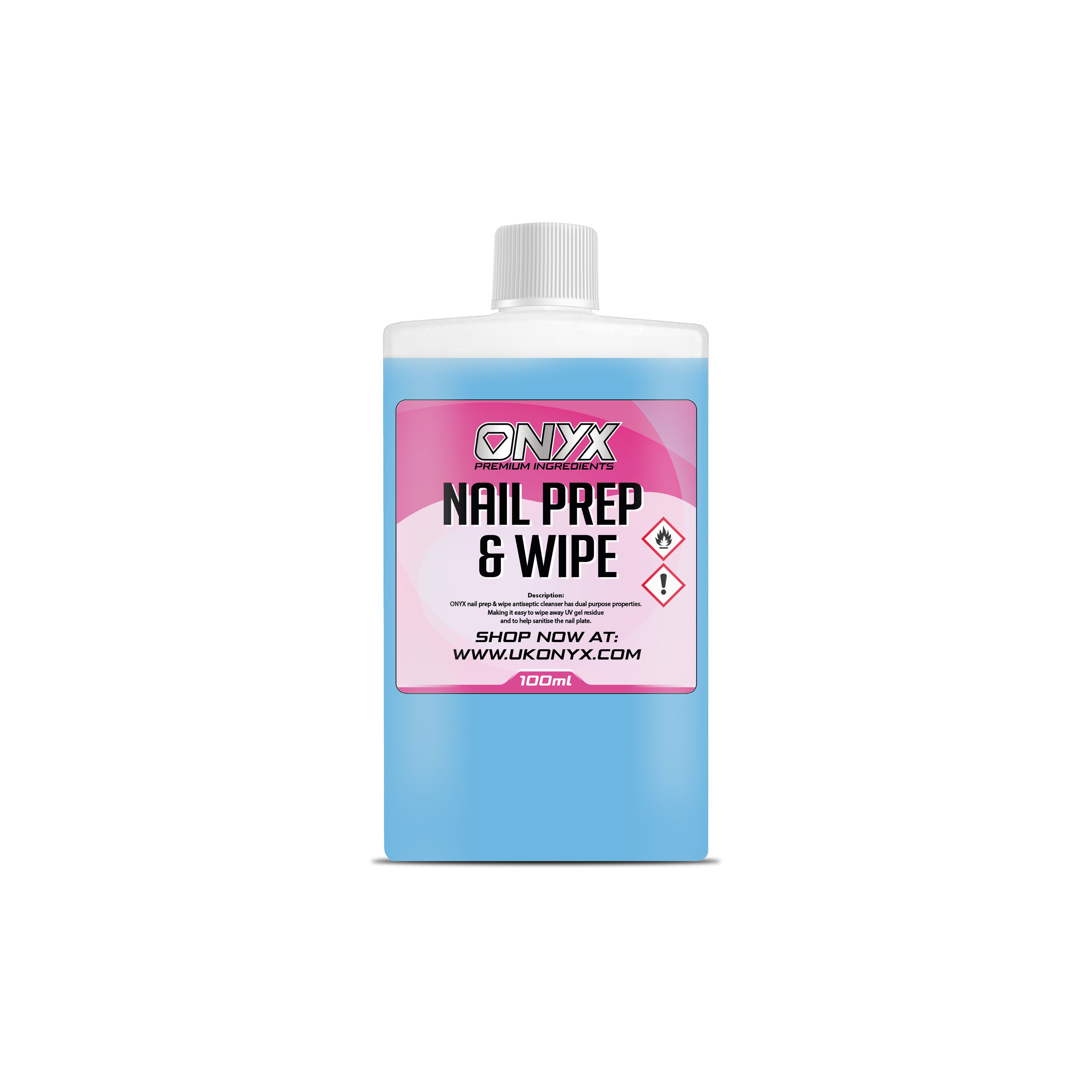 ONYX Nail Prep & Wipe 100ml nail cleansing solution for professional and personal nail care routines.