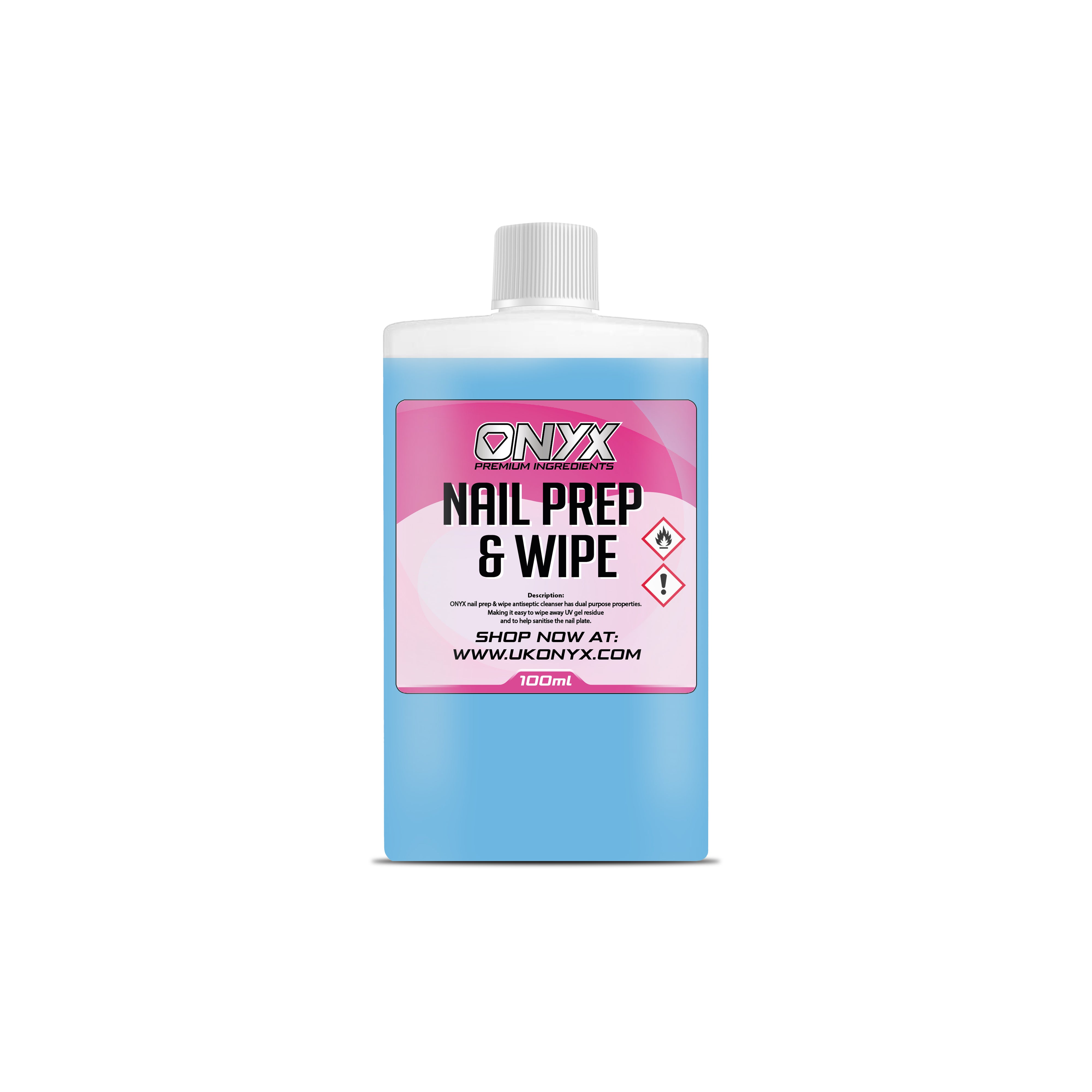 ONYX Nail Prep & Wipe 100ml nail cleansing solution for professional and personal nail care routines.