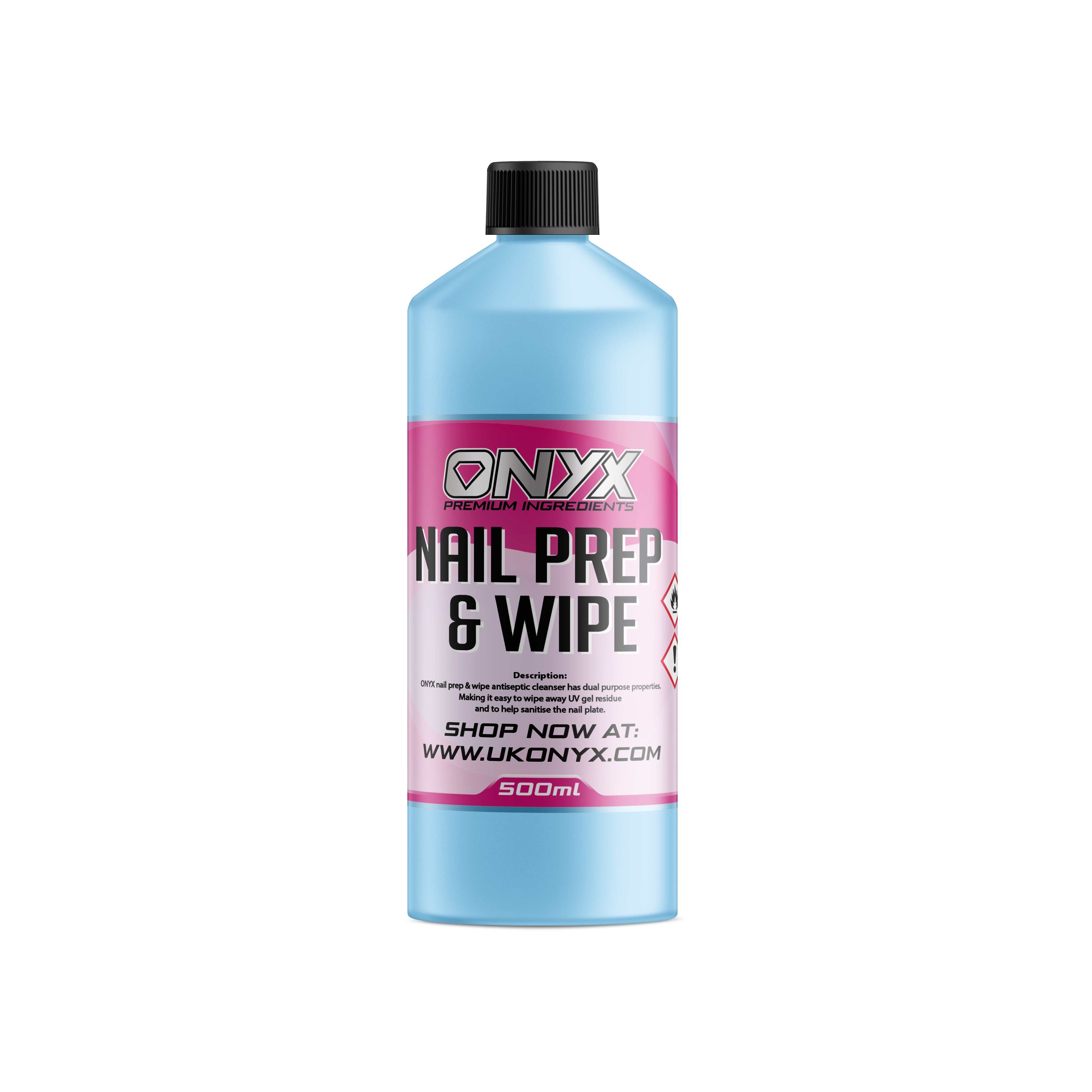 ONYX Nail Prep & Wipe 500ml Cleansing Solution for professional nail preparation and hygiene.
