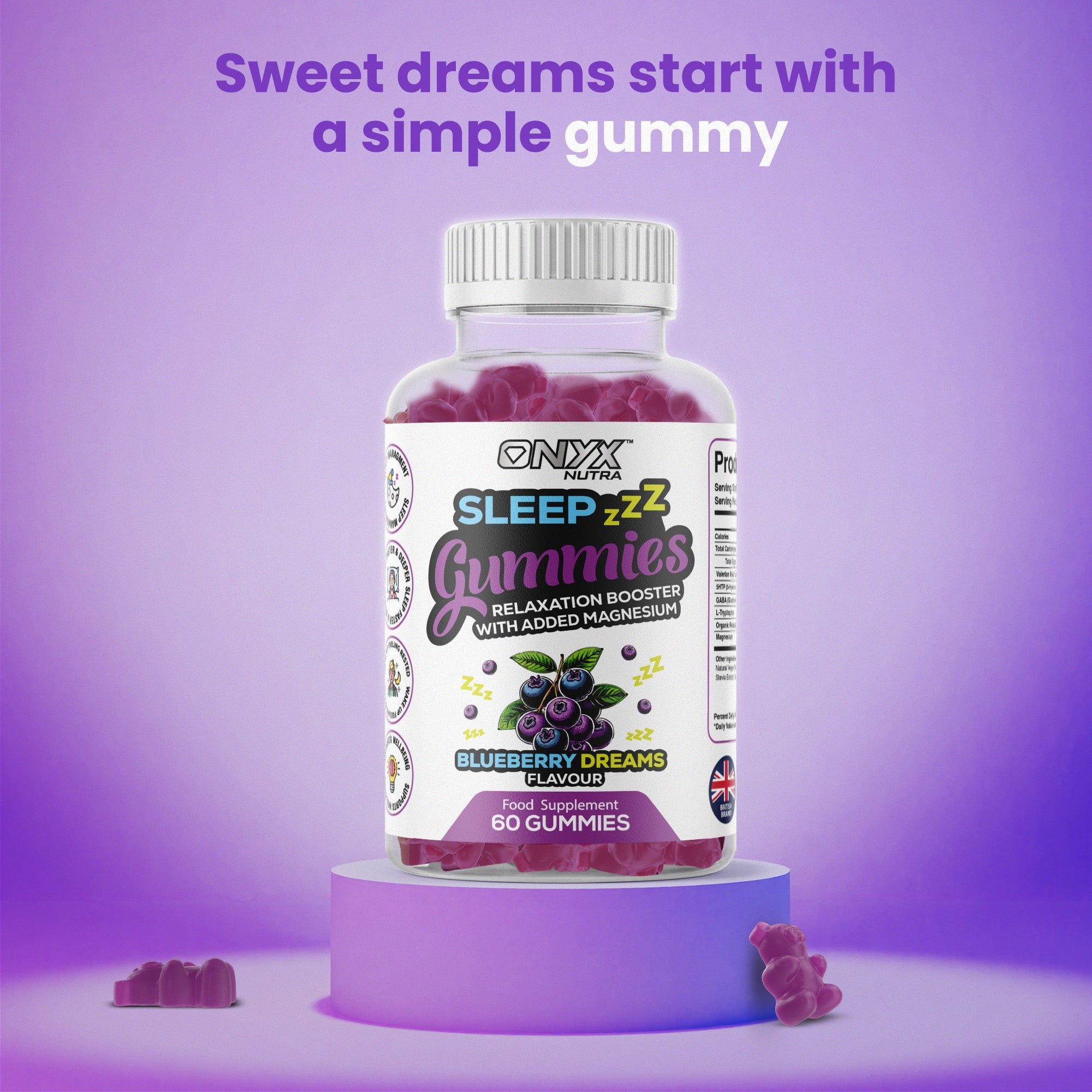 Night-Time Gummies with Magnesium, Night Time Support Supplement - Vegan & Halal