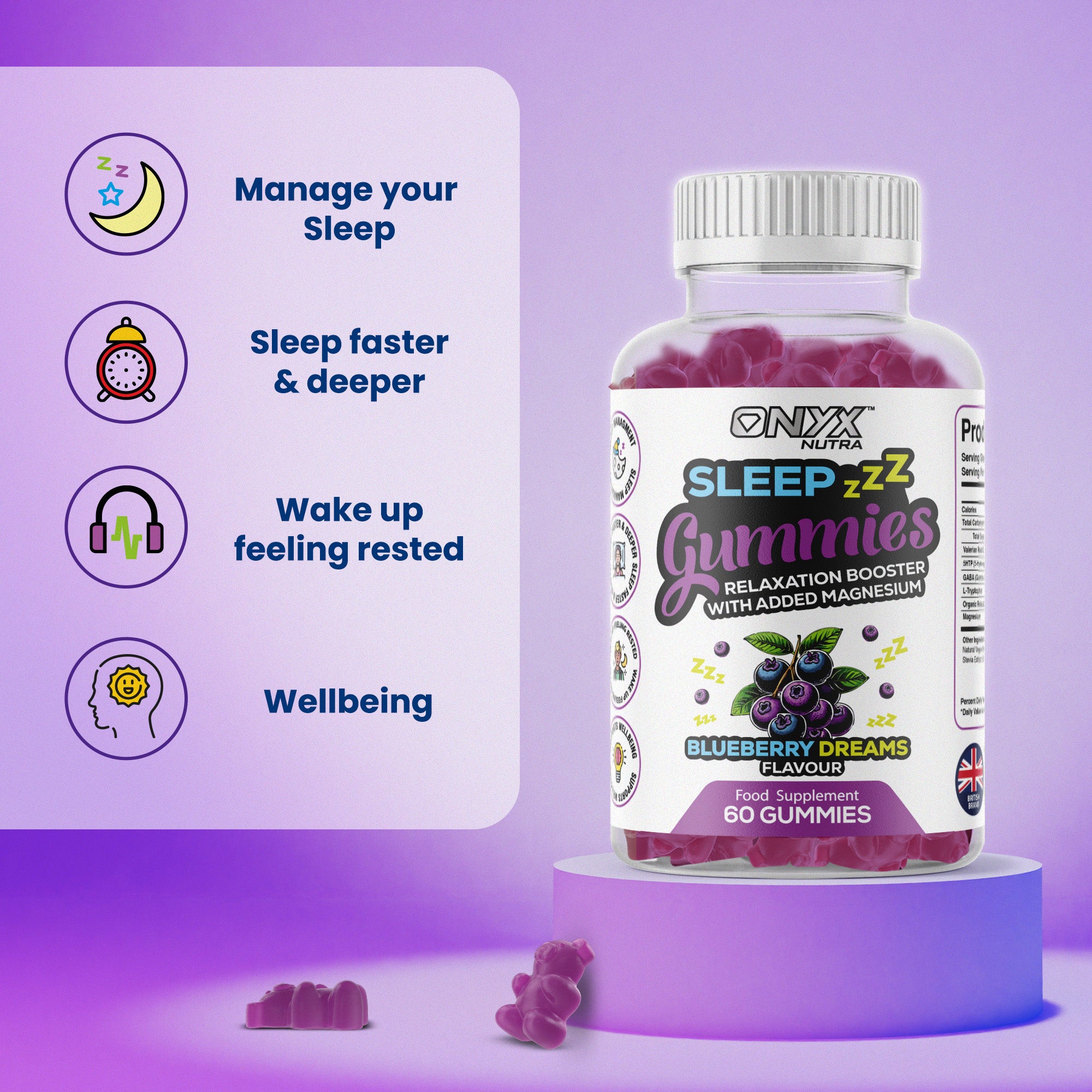 Night-Time Gummies with Magnesium, Night Time Support Supplement - Vegan & Halal
