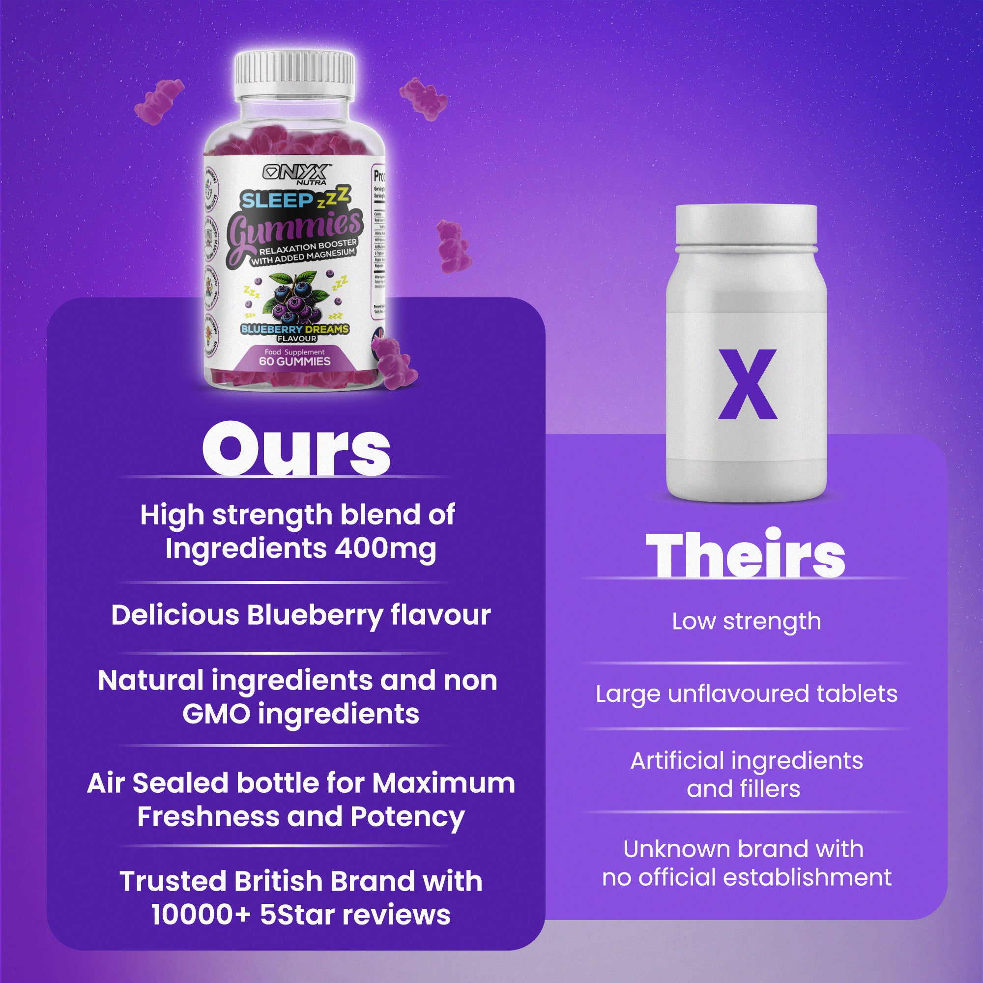 Night-Time Gummies with Magnesium, Night Time Support Supplement - Vegan & Halal