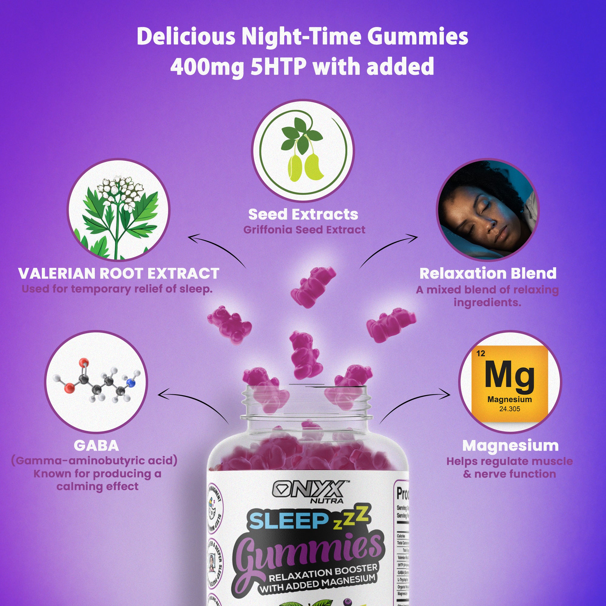 Night-Time Gummies with Magnesium, Night Time Support Supplement - Vegan & Halal
