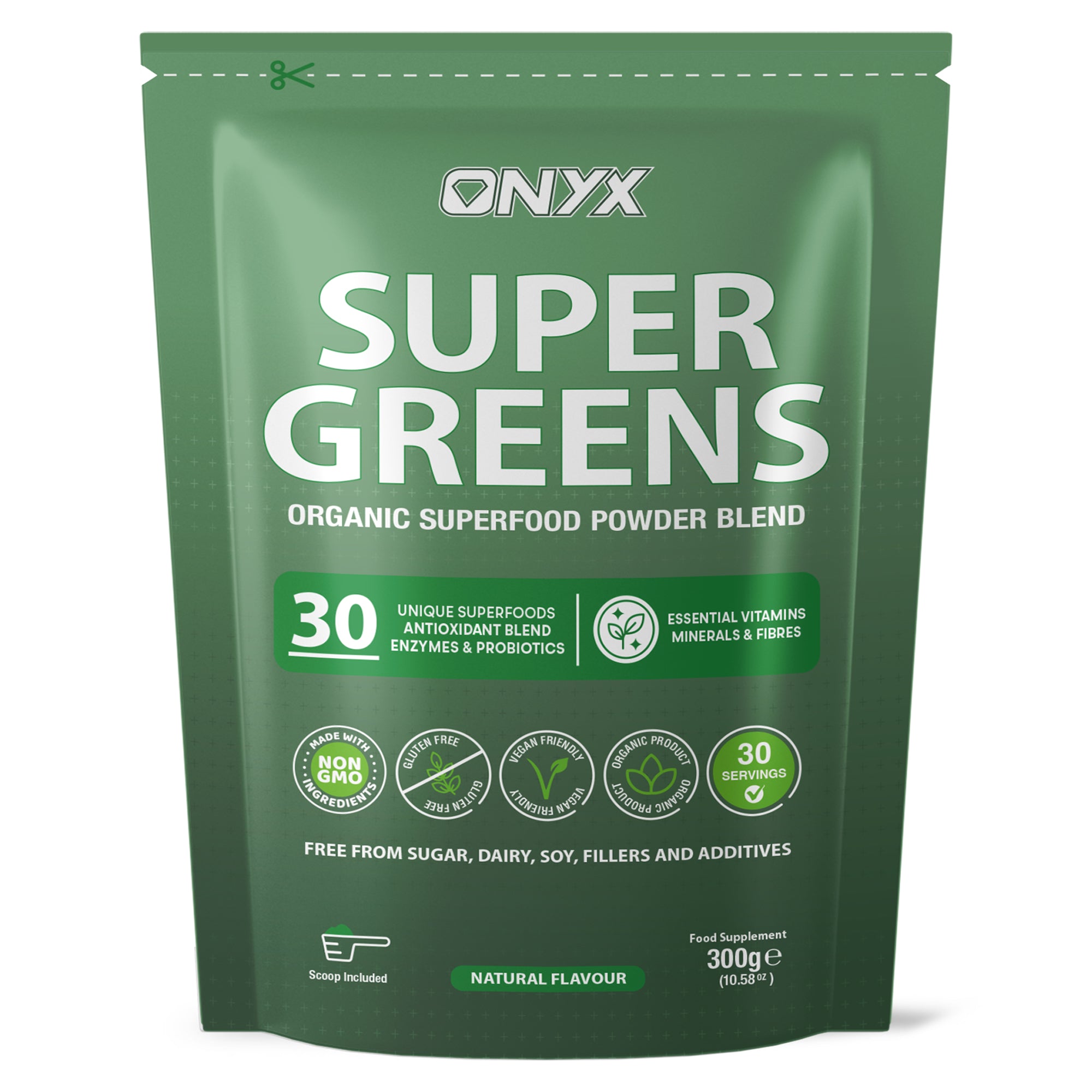 Super Greens Powder 300grams with Vitamins, Minerals & Fibres - Natural, Vegan & Gluten-Free