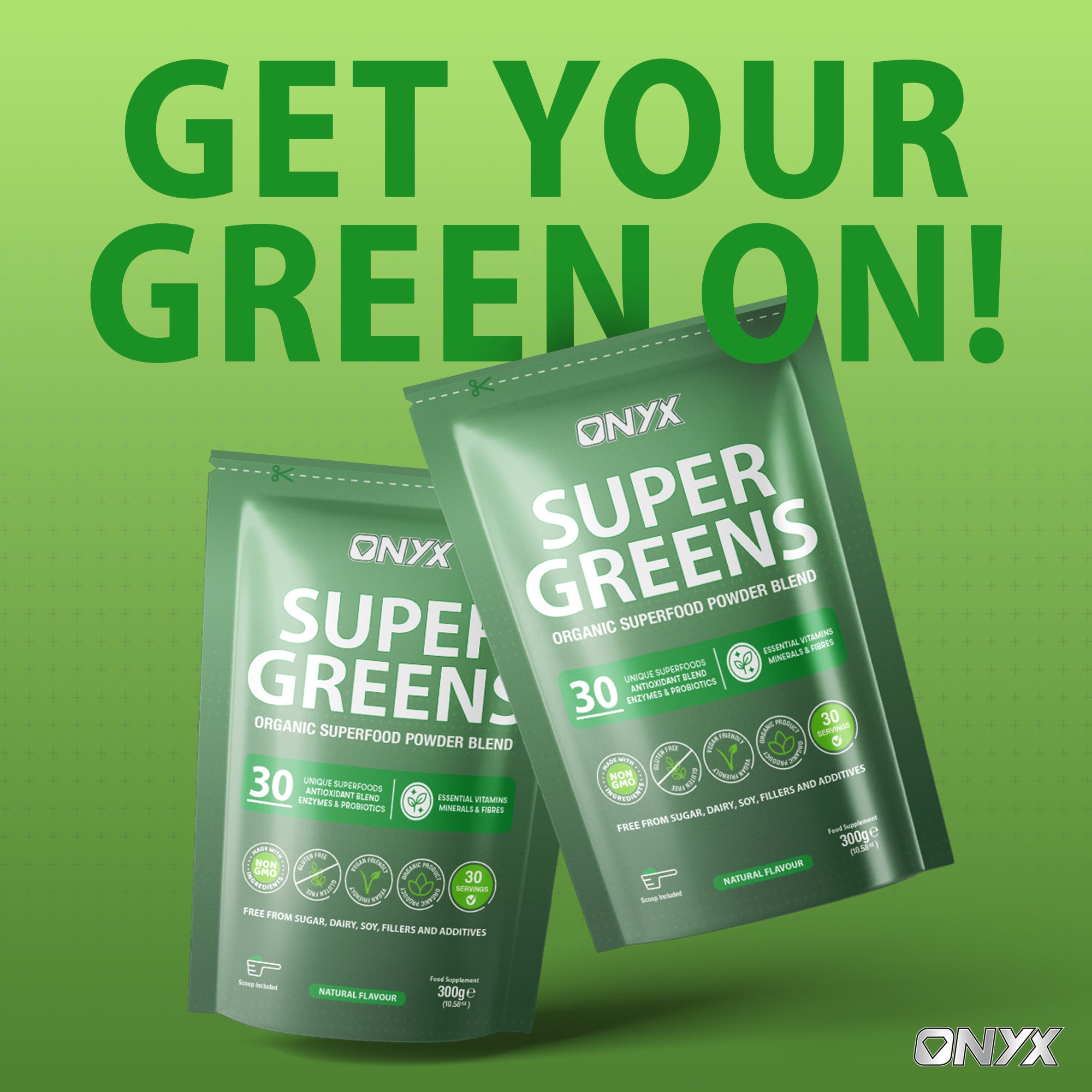 Mélange de poudre biologique Super Greens avec antioxydants, enzymes, probiotiques, vitamines, minéraux et fibres