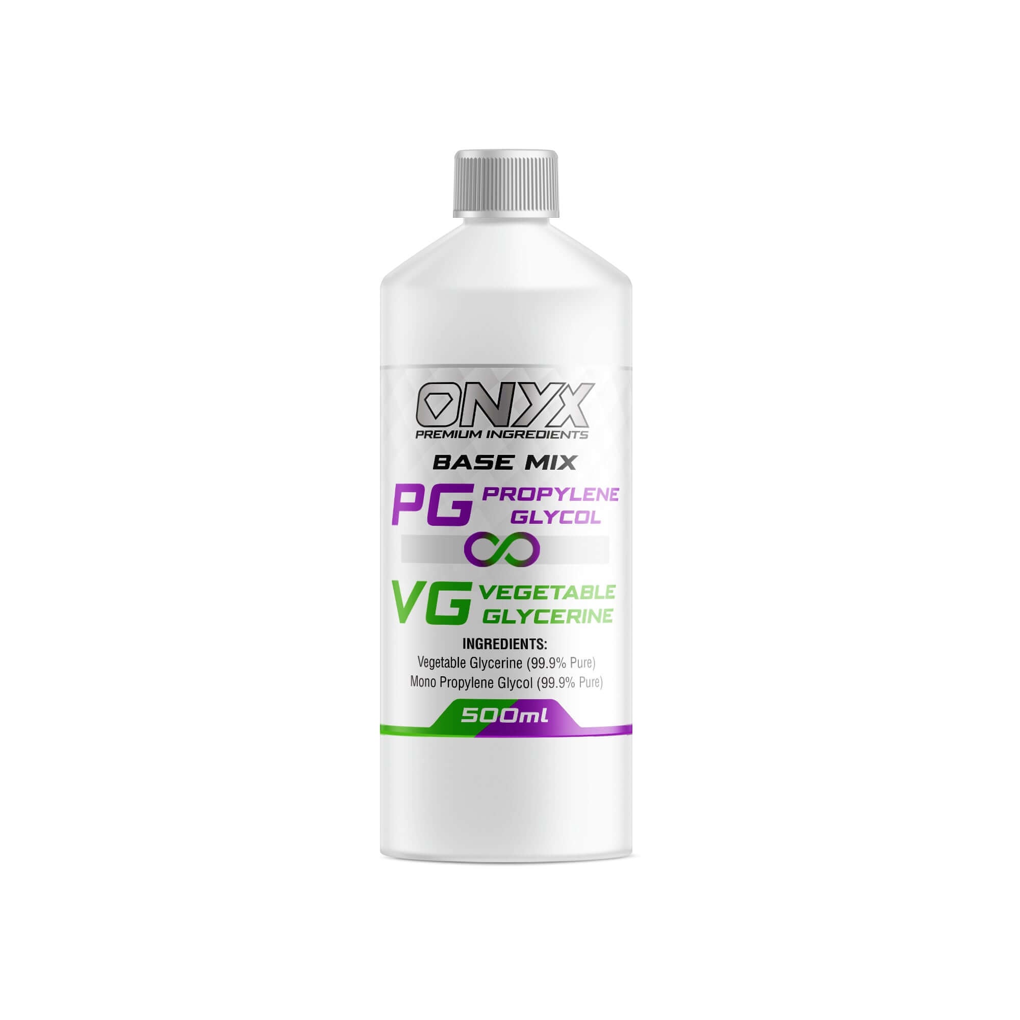 500ml bottle of ONYX Premium Ingredients VG/PG Base Mix Pre-Mixed Liquid Base - Vegetable Glycerine / Mono Propylene Glycol
