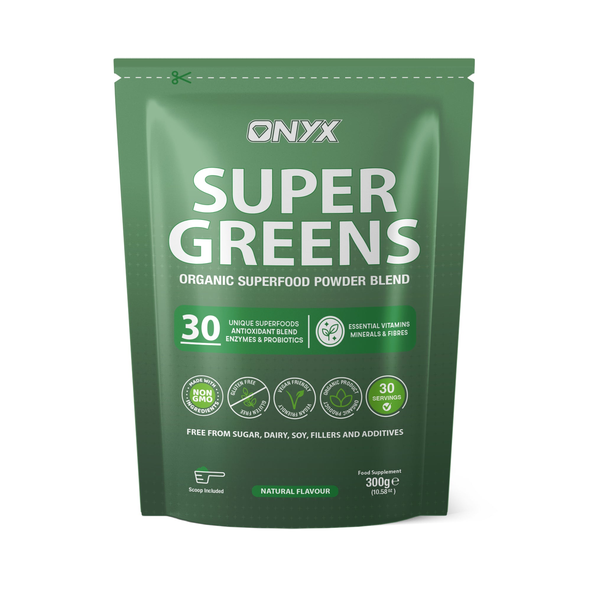 Mélange de poudre biologique Super Greens avec antioxydants, enzymes, probiotiques, vitamines, minéraux et fibres